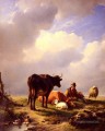 Un fermier au repos avec son bétail Eugène Verboeckhoven